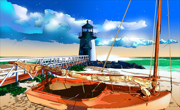 漁の休息」 2008年 E.M.グラフ（ジクレー版画） - 鈴木英人-EIZIN