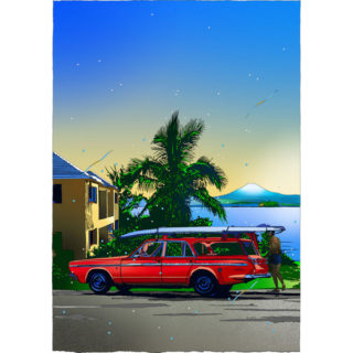 コートダジュールの小高い丘 Red PORSCHE」鈴木英人 1994年 シルク