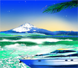 鈴木英人 絵画 現代アート 絵 インテリア コートダジュールの小高い丘 夏 海 コートダジュールの小高い丘 Red PORSCHE」鈴木英人 1994年 シルク