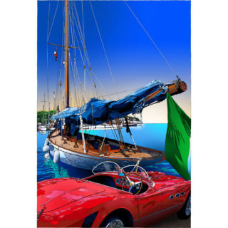 コートダジュールの小高い丘 Red PORSCHE」鈴木英人 1994年 シルク